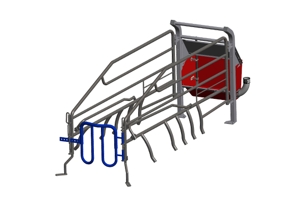 Sow crate with extra space with a plastic coated soft rear gate in blue